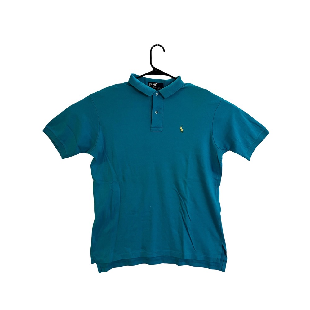 Polo Ralph Lauren Women XL Turquoise Blue Short Sleeve Polo Shirt Yellow Pony